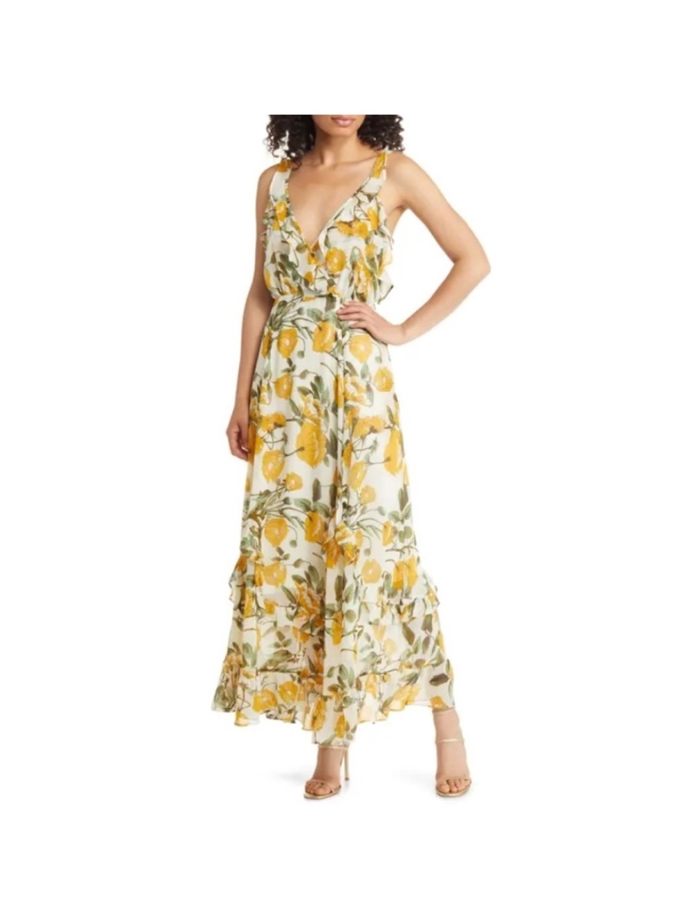 MELLODAY Floral Yellow Green Summer Dress Wedding Guest